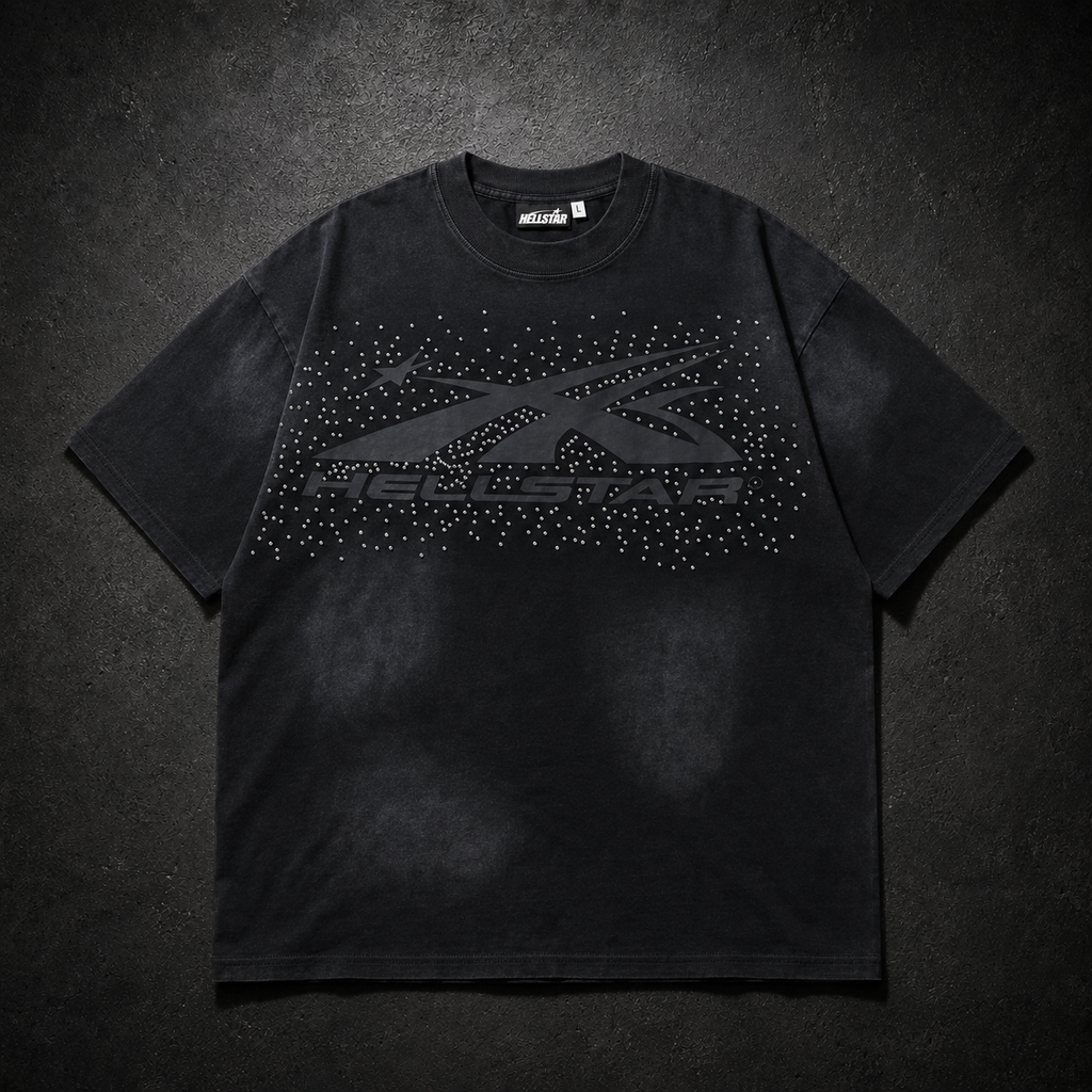 Camiseta Hellstar Vector Crystal – Negro Lavado