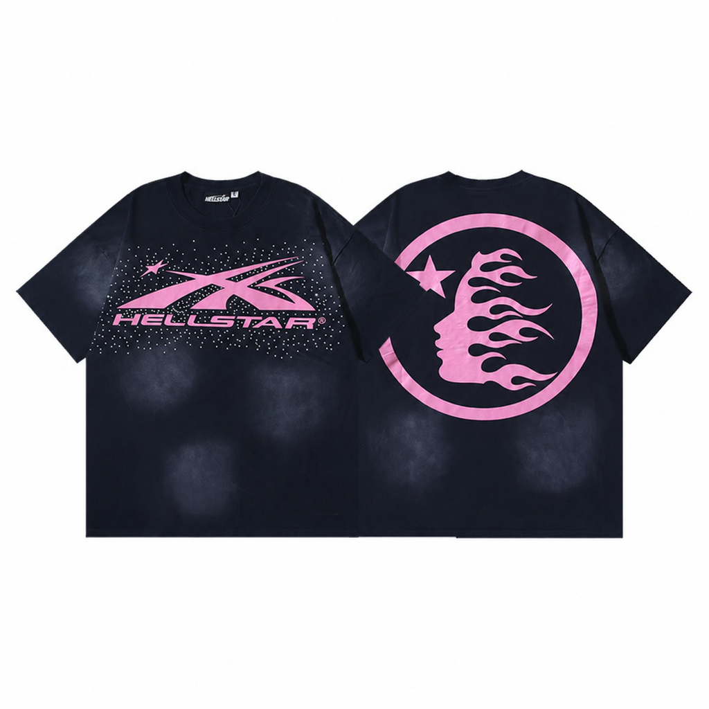 Camiseta Hellstar Pink Star – Washed Black