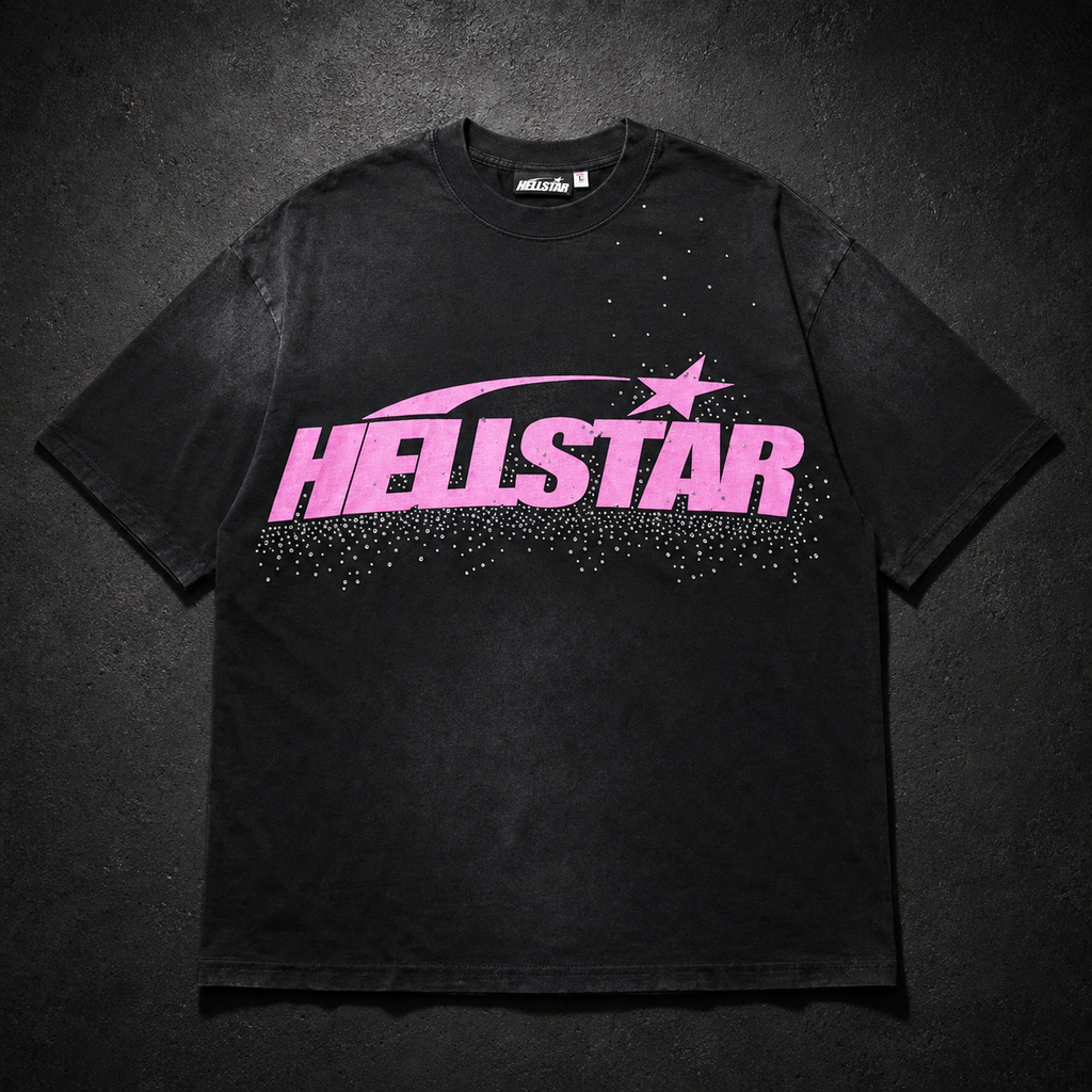 Camiseta Hellstar Pink Shooting Star – Washed Black